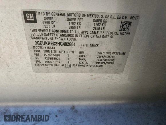 2017 Chevrolet Silverado 1500 LT with VIN 3GCUKREC3HG482604, listed as a Copart auction lot 46848455 with 155,525 mi miles and Salvage Title. Bid and sale history available at DreamBid. Image 14.