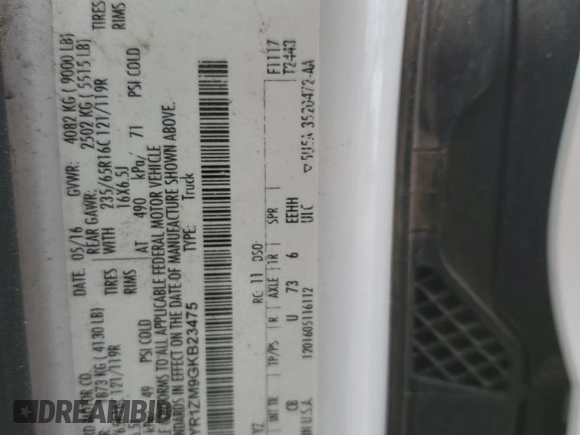 2016 Ford Transit Cargo with VIN 1FTYR1ZM9GKB23475, listed as a Copart auction lot 52071595 with 139,937 mi miles and Salvage Title. Bid and sale history available at carsss.com. Image 14.