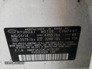 2014 Hyundai Azera with VIN KMHFG4JGXEA418183, listed as a Copart auction lot 68283534 with 126,178 mi miles and Salvage Title. Bid and sale history available at carsss.com. Image 14.