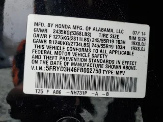 2015 Acura MDX Tech Pkg with VIN 5FRYD3H46FB002750, listed as a Copart auction lot 48331165 with 128,015 mi miles and Salvage Title. Bid and sale history available at carsss.com. Image 13.