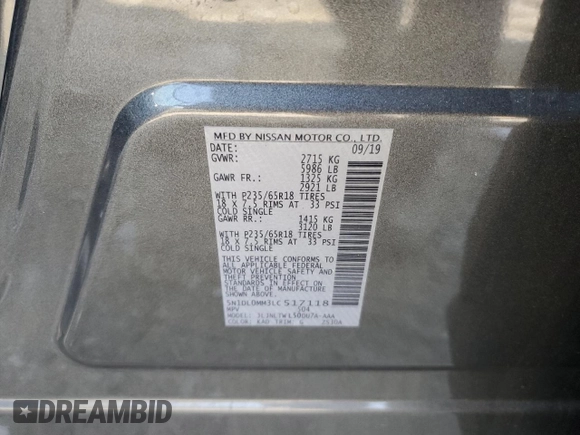 2020 Infiniti QX60 Pure with VIN 5N1DL0MM3LC517118, listed as a Copart auction lot 84210024 with 44,971 mi miles and Salvage title. Bid and sale history available at DreamBid. Image 13.