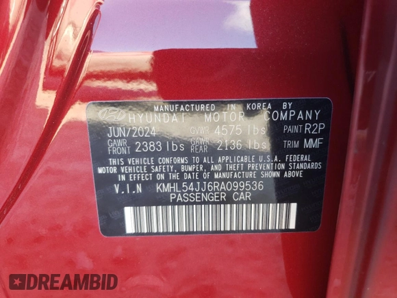 2024 Hyundai Sonata Hybrid Limited with VIN KMHL54JJ6RA099536, listed as a Copart auction lot 87044674 with 0 mi miles and Salvage Title. Bid and sale history available at carsss.com. Image 12.