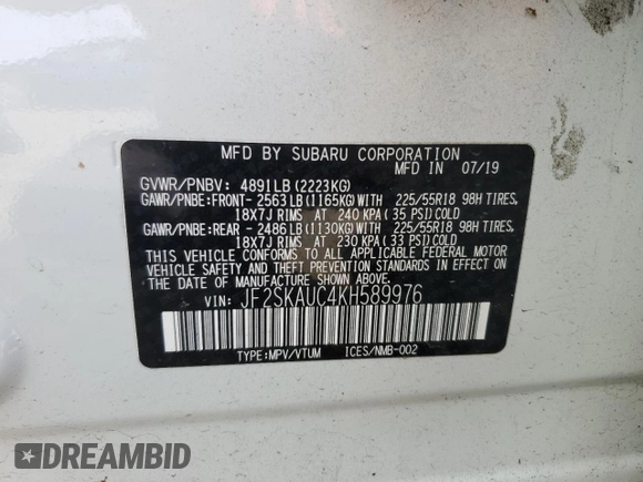 2019 Subaru Forester Limited with VIN JF2SKAUC4KH589976, listed as a Copart auction lot 44713045 with 97,022 mi miles and Salvage Title. Bid and sale history available at carsss.com. Image 14.