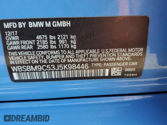 2018 BMW M3 with VIN WBS8M9C53J5K98446, listed as a Copart auction lot 70211713 with 44,999 mi miles. Bid and sale history available at carsss.com. Image 12.