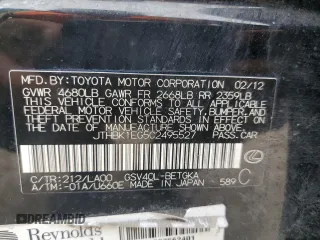 2012 Lexus ES with VIN JTHBK1EG5C2495527, listed as a Copart auction lot 48374535 with 161,092 mi miles and Salvage Title. Bid and sale history available at carsss.com. Image 14.