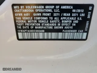 2013 Volkswagen Passat S with VIN 1VWAP7A33DC032489, listed as a Copart auction lot 50397525 with 118,665 mi miles and Salvage Title. Bid and sale history available at carsss.com. Image 12.