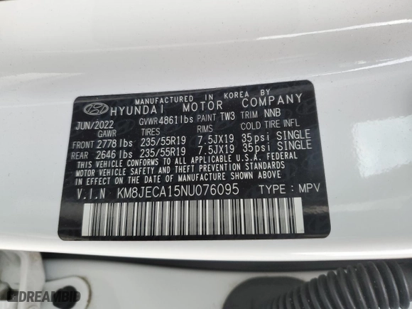 2022 Hyundai Tucson Hybrid Limited with VIN KM8JECA15NU076095, listed as a Copart auction lot 49708725 with 22,126 mi miles and Salvage Title. Bid and sale history available at carsss.com. Image 13.