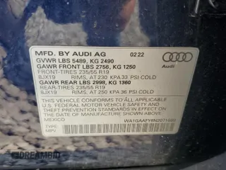 2022 Audi Q5 S line Premium with VIN WA1GAAFY6N2071689, listed as a Copart auction lot 59636025 with 19,969 mi miles and Salvage title. Bid and sale history available at DreamBid. Image 13.