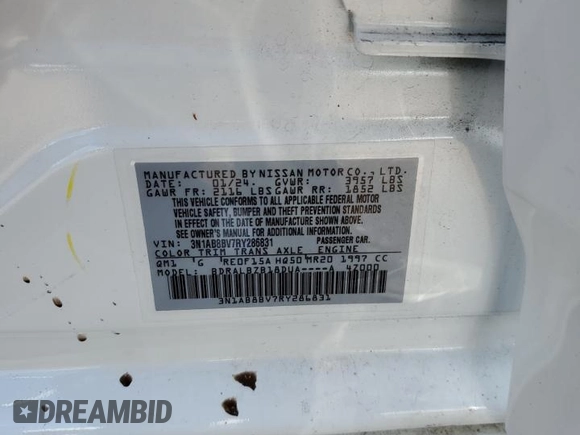 2024 Nissan Sentra S with VIN 3N1AB8BV7RY286831, listed as a Copart auction lot 49831355 with Not Provided miles and Salvage Title. Bid and sale history available at carsss.com. Image 13.