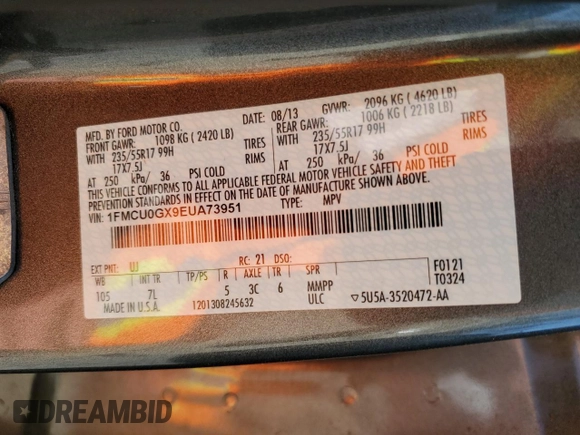 2014 Ford Escape SE with VIN 1FMCU0GX9EUA73951, listed as a Copart auction lot 49425615 with 116,394 mi miles and Salvage Title. Bid and sale history available at carsss.com. Image 13.