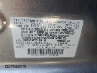 2016 Nissan Versa S with VIN 3N1CN7APXGL819150, listed as a Copart auction lot 59051605 with 124,360 mi miles and Salvage title. Bid and sale history available at DreamBid. Image 12.