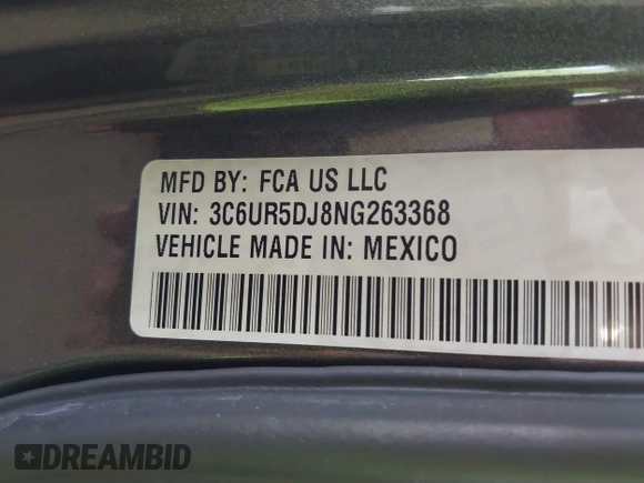 2022 Ram 2500 Big Horn with VIN 3C6UR5DJ8NG263368, listed as a IAAI auction lot 40072610 with 17,293 mi miles and . Bid and sale history available at DreamBid. Image 9.