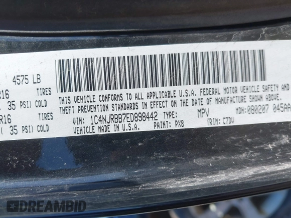 2014 Jeep Patriot Sport with VIN 1C4NJRBB7ED898442, listed as a IAAI auction lot 42020852 with 109,311 mi miles. Bid and sale history available at carsss.com. Image 9.