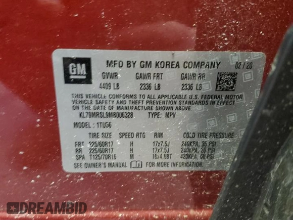 2021 Chevrolet TrailBlazer LT with VIN KL79MRSL9MB006328, listed as a Copart auction lot 46825244 with 29,547 mi miles and . Bid and sale history available at DreamBid. Image 13.