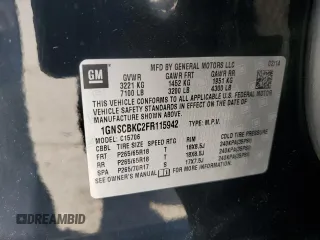 2015 Chevrolet Tahoe LT with VIN 1GNSCBKC2FR115942, listed as a Copart auction lot 54125655 with 132,502 mi miles and Salvage title. Bid and sale history available at DreamBid. Image 14.