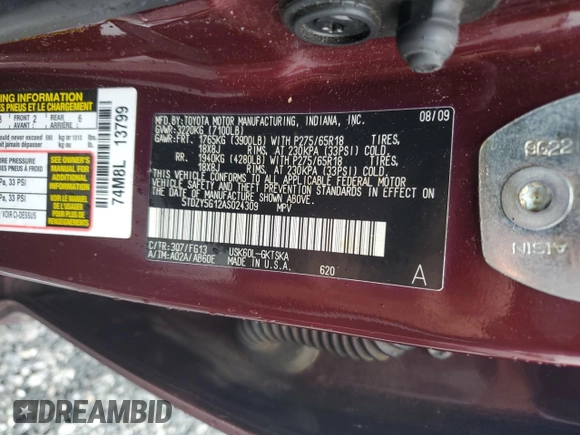 2010 Toyota Sequoia SR5 with VIN 5TDZY5G12AS024309, listed as a Copart auction lot 71584764 with 175,950 mi miles and Salvage Title. Bid and sale history available at carsss.com. Image 16.