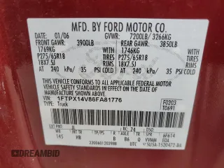 2006 Ford F-150 XLT with VIN 1FTPX14V86FA81776, listed as a Copart auction lot 47703985 with 169,600 mi miles and Salvage Title. Bid and sale history available at carsss.com. Image 14.