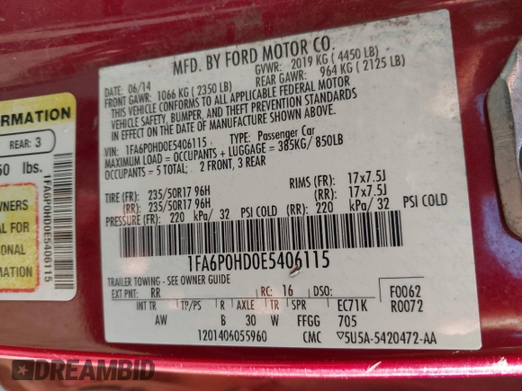 2014 Ford Fusion SE with VIN 1FA6P0HD0E5406115, listed as a IAAI auction lot 42137818 with 152,540 mi miles. Bid and sale history available at carsss.com. Image 9.
