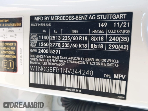 2022 Mercedes-Benz GLC 300 with VIN W1N0G8EB1NV344248, listed as a IAAI auction lot 42059529 with 28,500 mi miles and . Bid and sale history available at DreamBid. Image 9.