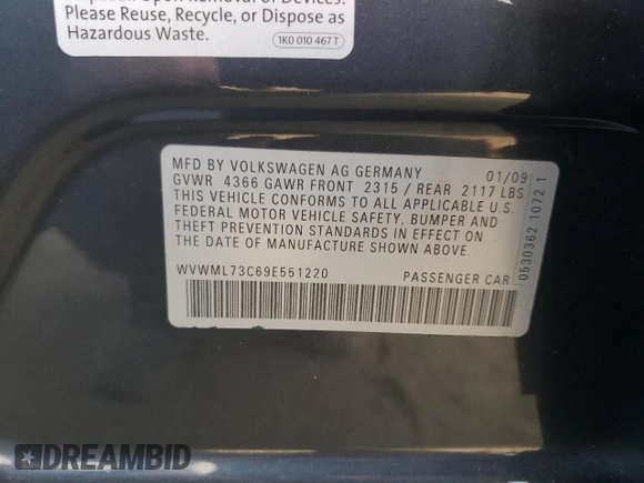 2009 Volkswagen CC Sport with VIN WVWML73C69E551220, listed as a Copart auction lot 72214614 with 84,506 mi miles and Salvage Title. Bid and sale history available at carsss.com. Image 15.