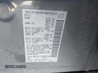 2016 Nissan Rogue SL with VIN 5N1AT2MV1GC760956, listed as a IAAI auction lot 41689234 with 171,157 mi miles and . Bid and sale history available at DreamBid. Image 9.