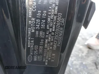 2003 Hyundai Accent with VIN KMHCF35C03U265803, listed as a Copart auction lot 87958865 with 0 mi miles and Non Repairable. Bid and sale history available at carsss.com. Image 12.