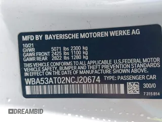 2022 BMW 4 Series M440i with VIN WBA53AT02NCJ20674, listed as a IAAI auction lot 41200398 with 28,235 mi miles and . Bid and sale history available at DreamBid. Image 9.