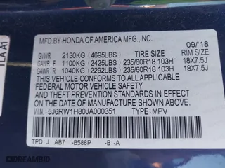 2018 Honda CR-V EX-L with VIN 5J6RW1H80JA000351, listed as a IAAI auction lot 41745612 with 102,768 mi miles. Bid and sale history available at carsss.com. Image 9.