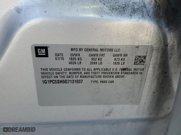 2016 Chevrolet Cruze Limited LS with VIN 1G1PC5SH6G7131837, listed as a Copart auction lot 46825435 with 99,506 mi miles and Salvage Title. Bid and sale history available at carsss.com. Image 12.