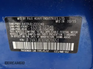 2016 Subaru WRX Limited with VIN JF1VA1J63G9821651, listed as a IAAI auction lot 41711389 with 84,822 mi miles and . Bid and sale history available at carsss.com. Image 9.