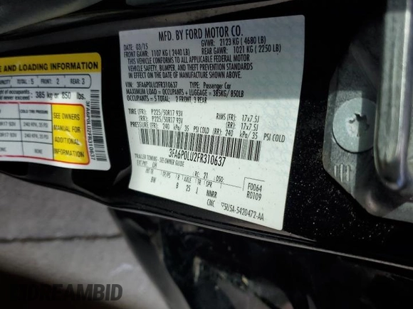 2015 Ford Fusion SE Hybrid with VIN 3FA6P0LU2FR310637, listed as a Copart auction lot 75388924 with 259,077 mi miles and Salvage title. Bid and sale history available at DreamBid. Image 14.