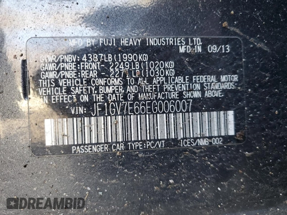 2014 Subaru WRX WRX с VIN JF1GV7E66EG006007, выставлен на аукционе Copart как лот 51736025 с пробегом 111 910 миль миль и Списание • Salvage title. История ставок и продаж доступна на DreamBid. Изображение 15.