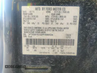 2015 Ford F-150 XLT with VIN 1FTEW1EG2FFA66524, listed as a IAAI auction lot 37587446 with 204,547 mi miles and . Bid and sale history available at DreamBid. Image 9.