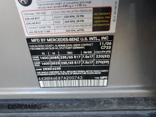 2007 Mercedes-Benz M 350 with VIN 4JGBB86E87A200743, listed as a Copart auction lot 49951635 with 184,036 mi miles and Salvage Title. Bid and sale history available at DreamBid. Image 15.