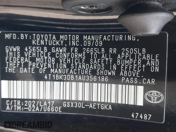2010 Toyota Avalon XL with VIN 4T1BK3DB1AU356186, listed as a IAAI auction lot 41704838 with 150,462 mi miles and . Bid and sale history available at carsss.com. Image 9.