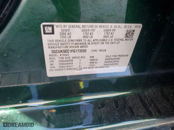 2015 Chevrolet Silverado 1500 LTZ with VIN 3GCUKSEC1FG173590, listed as a Copart auction lot 79028274 with 197,431 mi miles and Salvage Title. Bid and sale history available at carsss.com. Image 15.