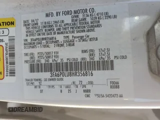 2017 Ford Fusion Hybrid SE с VIN 3FA6P0LU8HR356816, выставлен на аукционе Copart как лот 51005915 с пробегом Не указан миль и Списание • Salvage title. История ставок и продаж доступна на DreamBid. Изображение 12.