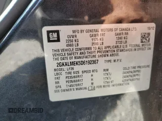 2013 GMC Terrain SLE with VIN 2GKALMEK5D6192367, listed as a Copart auction lot 56121715 with 118,129 mi miles and Salvage title. Bid and sale history available at DreamBid. Image 13.