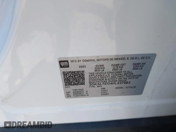 2023 GMC Terrain SLE z VIN 3GKALTEG4PL237983, wystawiony jako IAAI lot #42810324 z przebiegiem 33 064 mil mil oraz . Historia ofert i sprzedaży dostępna na DreamBid. Obrazek 9.