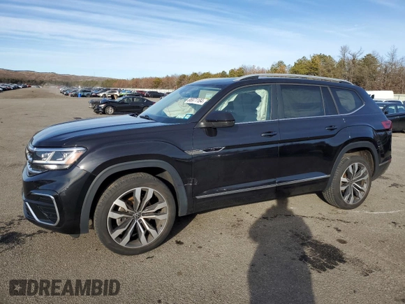 2021 Volkswagen Atlas SEL R-Line with VIN 1V2SR2CA2MC571328, listed as a Copart auction lot 43605135 with 44,290 mi miles and Salvage title. Bid and sale history available at DreamBid. Image 1.