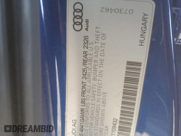 2015 Audi S3 2.0T Premium Plus with VIN WAUBFGFF8F1109432, listed as a Copart auction lot 41732435 with 84,178 mi miles and Salvage Title. Bid and sale history available at carsss.com. Image 14.