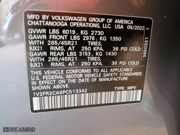 2023 Volkswagen Atlas 3.6L V6 SEL Premium R-Line with VIN 1V2FR2CA6PC513342, listed as a Copart auction lot 79689954 with 33,473 mi miles and Salvage Title. Bid and sale history available at carsss.com. Image 15.