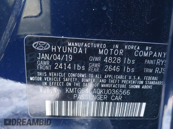 2019 Genesis G70 2.0T Advanced with VIN KMTG64LA0KU036566, listed as a IAAI auction lot 41263302 with 23,331 mi miles. Bid and sale history available at carsss.com. Image 9.