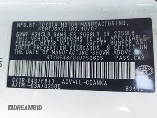 2008 Toyota Camry LE with VIN 4T1BE46K88U752605, listed as a IAAI auction lot 40771716 with 222,600 mi miles. Bid and sale history available at carsss.com. Image 9.
