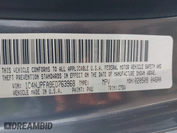2014 Jeep Patriot Latitude z VIN 1C4NJPFA9ED763968, wystawiony jako IAAI lot #42395766 z przebiegiem 134 504 mil mil oraz . Historia ofert i sprzedaży dostępna na DreamBid. Obrazek 9.