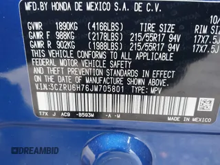 2018 Honda HR-V EX-L Navi with VIN 3CZRU6H76JM705801, listed as a IAAI auction lot 41555125 with 12,729 mi miles. Bid and sale history available at carsss.com. Image 9.