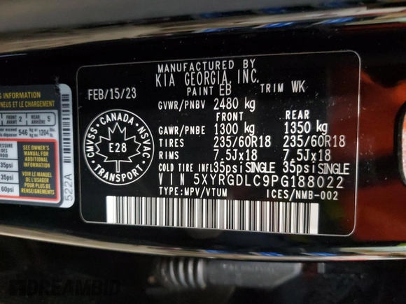 2023 Kia Sorento LX with VIN 5XYRGDLC9PG188022, listed as a Copart auction lot 86303214 with 39,071 mi miles and Salvage Title. Bid and sale history available at carsss.com. Image 13.