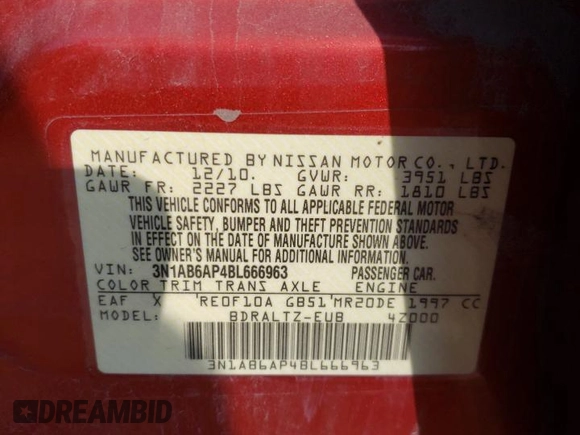 2011 Nissan Sentra SL with VIN 3N1AB6AP4BL666963, listed as a Copart auction lot 75207904 with 110,600 mi miles and Salvage title. Bid and sale history available at DreamBid. Image 12.