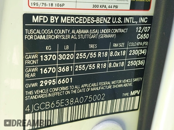 2008 Mercedes-Benz R 3.5L с VIN 4JGCB65E38A075002, выставлен на аукционе IAAI как лот 42443411 с пробегом 129 010 миль миль и . История ставок и продаж доступна на DreamBid. Изображение 9.