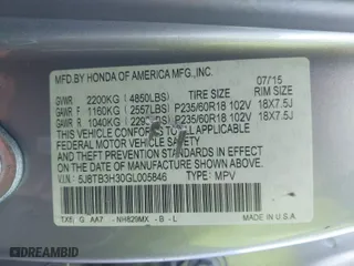 2016 Acura RDX with VIN 5J8TB3H30GL005846, listed as a IAAI auction lot 41606349 with 1 mi miles. Bid and sale history available at carsss.com. Image 9.